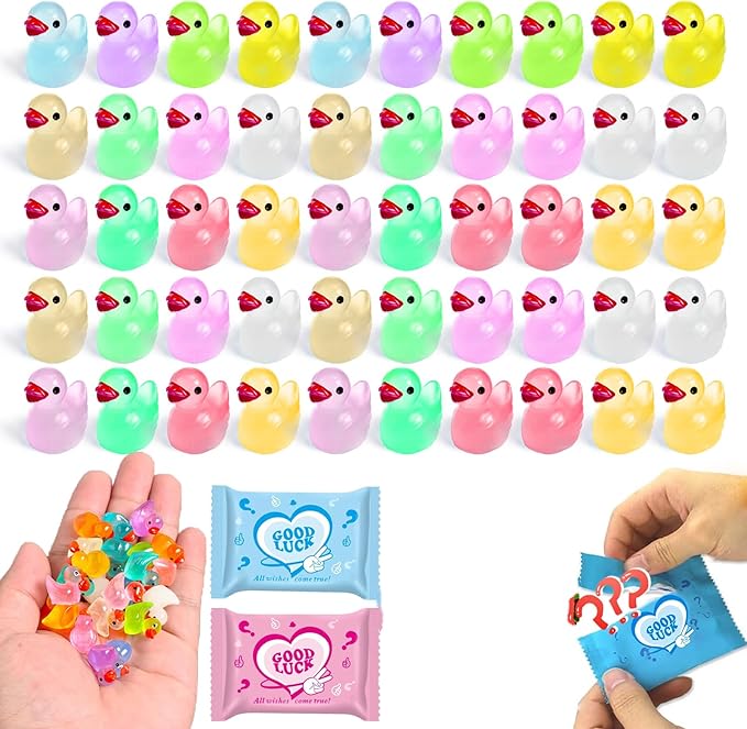 50 Pcs Glow in The Dark Mini Resin Ducks Blind Bag Set – Small Luminous Duck Figurines for Fairy Garden, Dollhouse, Craft Decoration, Party Favors and Collectible Toys