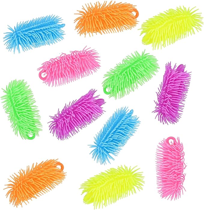 The Dreidel Company Puffer Ball Snake Toy, Stress Reliever Toy for Hand Wrist Finger Exercise Squeeze Therapy, Party Favor, 6" (12-Pack)