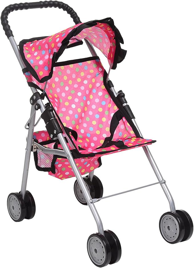 Fash n kolor 3 Piece Baby Doll Play Set – Polka-Dot Design Pack n Play, Foldable Doll Stroller, High Chair – Fits 18 Inch Dolls – Pretend Play Doll Nursery Accessories Set