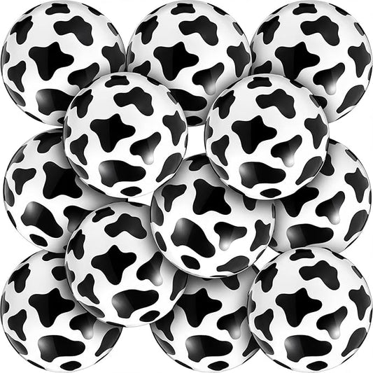 12 Pieces Inflatable Beach Ball Set - Cow Print Beach Balls for Toy Inspire Game Party Supplies Summer Pool Fun Games Cowgirl Cowboy Farm Animal Birthday Party Favors(8 Inch)