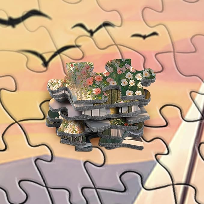Puzzles for Adults 1000 Pieces, Rocorose Sunset Courtyard Puzzle Sea Landscape Challenging Family Puzzles for Gift Game Night Fun Activity Christmas Home Decor