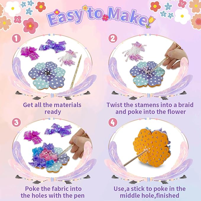 Britik Arts and Crafts for Kids Ages 8-12: Poke in Fun Art Kits for Girls, Poke Art Flower Bouquet Craft Kit, Fabric Arts for Kids DIY Flower Bouquet Kit Birthday Gift for Girls 8 9 10 11 12, Green
