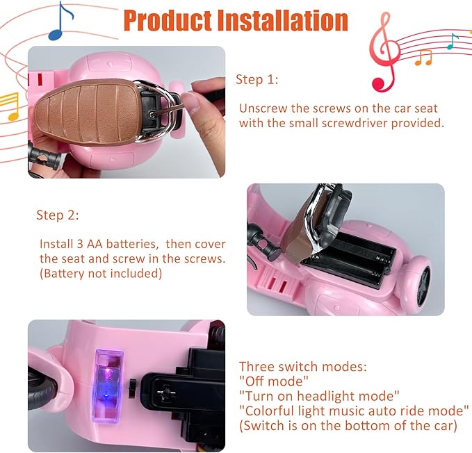 Electric Doll Scooter for 17cm Doll,Funny Doll Accessories with Music and Lights, 360° Rotatable Plastic Scooter Decoration Batteries Not Included(Pink)
