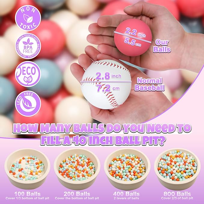 GOGOSO Ball Pit Balls for Toddler, Baby Plastic Playballs Kids Soft Pastel Pelotas Non-Toxic BPA-Free,Cream Pink+Blue+Purple+White,100 Balls