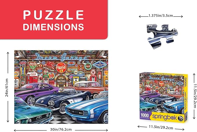 Springbok - Dream Garage - 1000 Piece Jigsaw Puzzle with classic muscle cars
