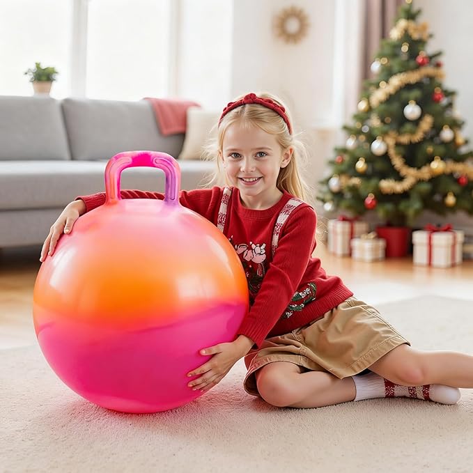 ZOOJOY Hopper Ball for Kids, 18In Bouncy Ball with Handle, Orange Clouds Girls Toys for Indoor Outdoor Active Play Hopping Ball, Easter Basket Stuffers Girls Boys Gifts for 3 4 5 6 7 8 Yr Balance Toys