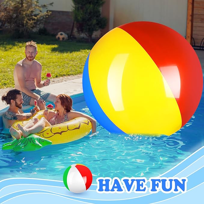 12 Foot Giant Inflatable Beach Ball Jumbo Rainbow Colored Beach Ball Large Beach Ball Big Pool Ball Inflatable Beach Ball Sport Beach Ball Jumbo Toy for Swimming Pool Water Game Toy Party Decor