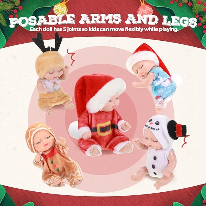 Hanaive 10 Pcs 4 Inch Mini Baby Dolls Lifelike Realistic Tiny Baby Dolls with Animal Clothes Cute Infant Figurine Gifts Set for Toddlers Girls Kids 3+ Easter Graduation Birthday(Santa Style)