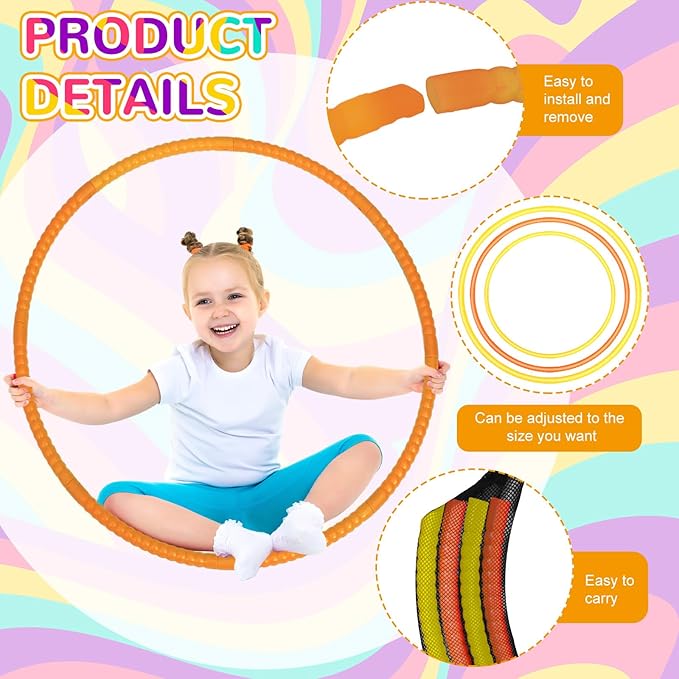 6 Pcs Exercise Hoop Detachable Fitness Rings Adjustable Plastic Toy Fitness Hoop Playground Toys Colored Circles for Teens Games Gymnastics Agility, 28 Inch (Orange,Yellow)