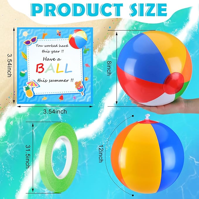 48 Pcs 12 Graduation Beach Balls with Cards End of Year Student Gifts, 24 Rainbow Pool Balls Inflatable Pool Toys 24 Graduation Cards for Summer Pool Beach Outdoor Class of 2026 Party Favor