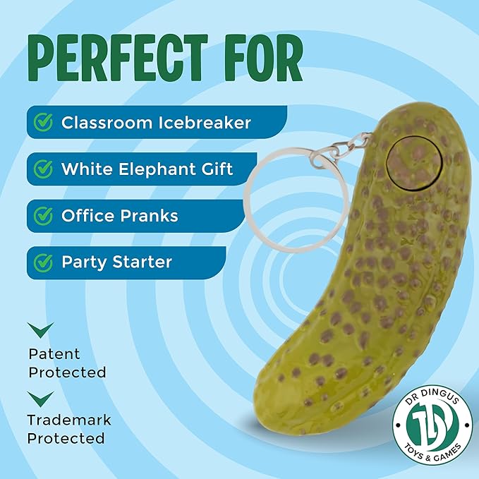 DR DINGUS Tiny Yodeling Pickle Keychain (3 Inches) - Sings Dill-lightful Musical Yodel Song - Singing Novelty Gag Gift for Friends Family Coworkers Office Students Classroom White Elephant