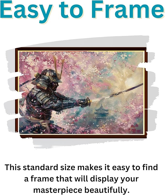 Cherry Blossom and Samurai Jigsaw Puzzle 1000 Pieces for Adults - Floral Puzzle Gift for Japan Lovers - 1000pc Horizontal Puzzles (50x70cm / 19.685"x27.559")