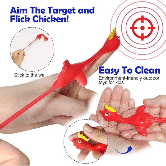 Slingshot Chicken Rubber Chicken Flick Chicken Flying Chicken Flingers Stress Gag Toys, Rubber Chicken Slingshot Funny Christmas Stuffers Easter Chicks Novelty Gifts for Kids (Red 30 Pcs)