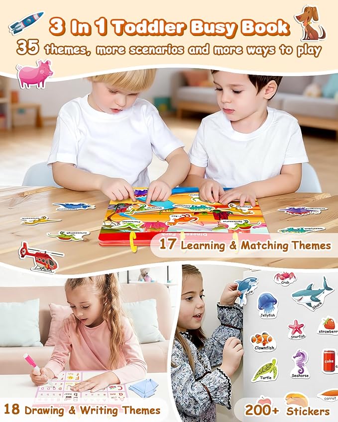 Montessori Preschool Busy Book for Toddlers - Activity Books for Kids Ages 3-5 - Preschool Learning Activities - Workbook Activity Binder - Autism Sensory Toys - Gifts for 3 4 5 6 Year Old Boys Girls