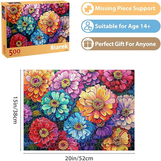 500 Piece Puzzle for Adults Puzzle Flowers, Recycled Cardboar Jigsaw Puzzles 500 Pieces for Elderly, Family Activity Game Great Gift for Mom Dad Friend Difficult Puzzles Size 20.5 x 15 inches