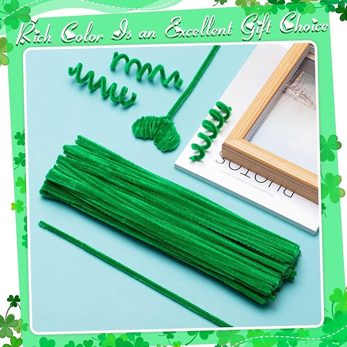 Peryiter 500 Pieces Pipe Cleaners Chenille Stems for Flowers Craft Supplies Bulk Fluffy Fuzzy Sticks for DIY Art Projects Creative Gift Wrapping Party Decorations(Green,12 Inch)