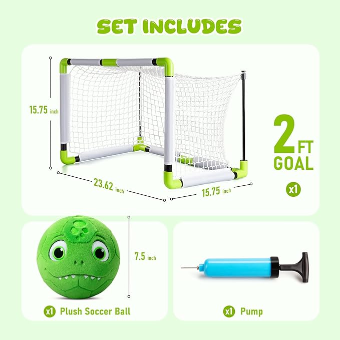 Toddler Toy Soccer Goals for Backyard Indoor with Soft Plush Dinosaur Ball, Mini Soccer Nets and Ball Set for Kids(Pump Include)