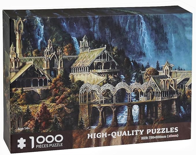 Moruska Fantasy Puzzles for Adults 1000 Piece - Waterfall Castle - Movie Scene Middle Earth Jigsaw Puzzle Cool and Difficult 1000 Pieces Adult Puzzles