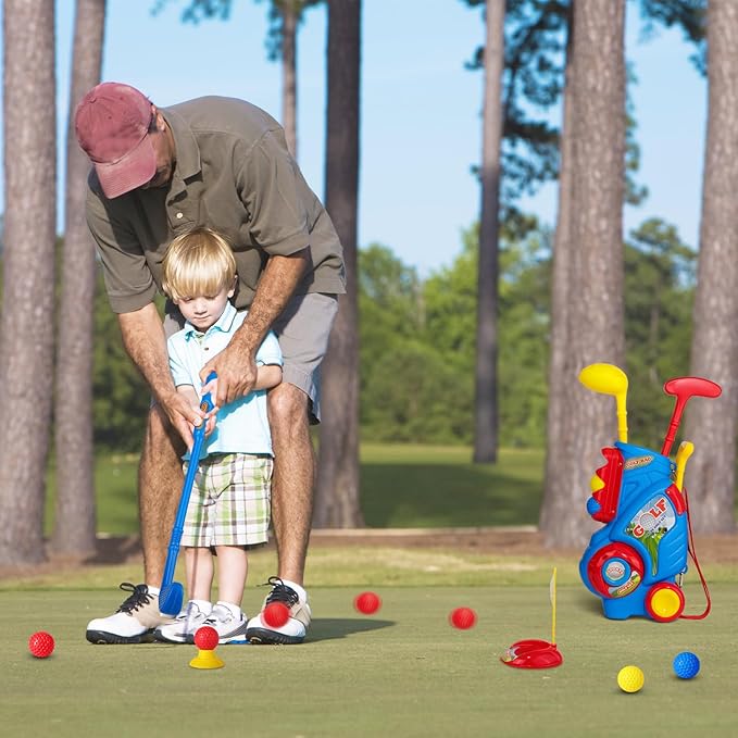 Toddler Golf Set for Boys Girls 1 2 3 4 Years Old, Upgraded Kids Golf Cart with 3 Clubs & 8 Balls, Outdoor Indoor Sports Toys Birthday Gift, Blue