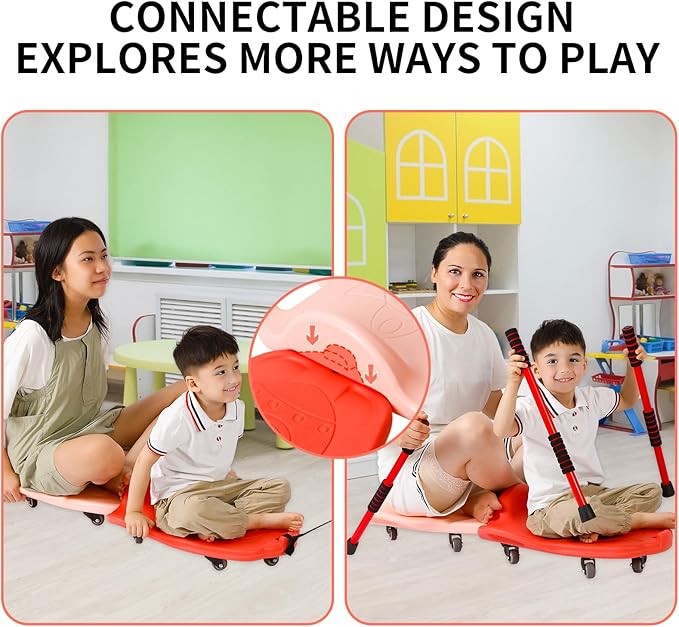 Large Scooter Board for Kids, Plastic Floor Scooter Board with Handles and Buckle, Gym Scooters for Indoor Outdoor Sports,Sensory Training