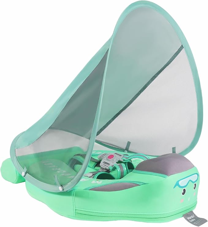 Mambobaby Baby Swim Float with Canopy Non-Inflatable Infant Pool Float with Tail 3-24 Months Avoid Flip Solid Skin-Friendly Material for Toddler Boys Girls