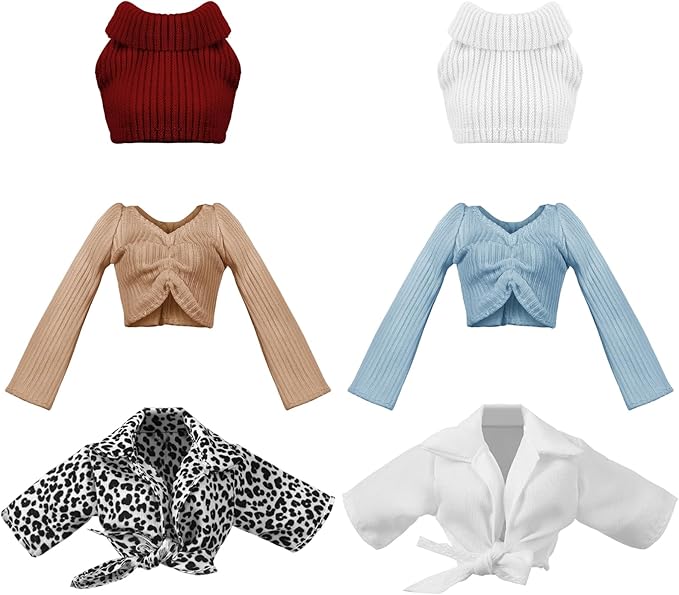 Bencailor 6 Pcs Doll Clothes for 11.8 Inch Doll Clothing Outfit Accessories Winter Coat Tops Swimwear T Shirt Dress Outfit Birthday Gift(Retro Style,Medium Color)