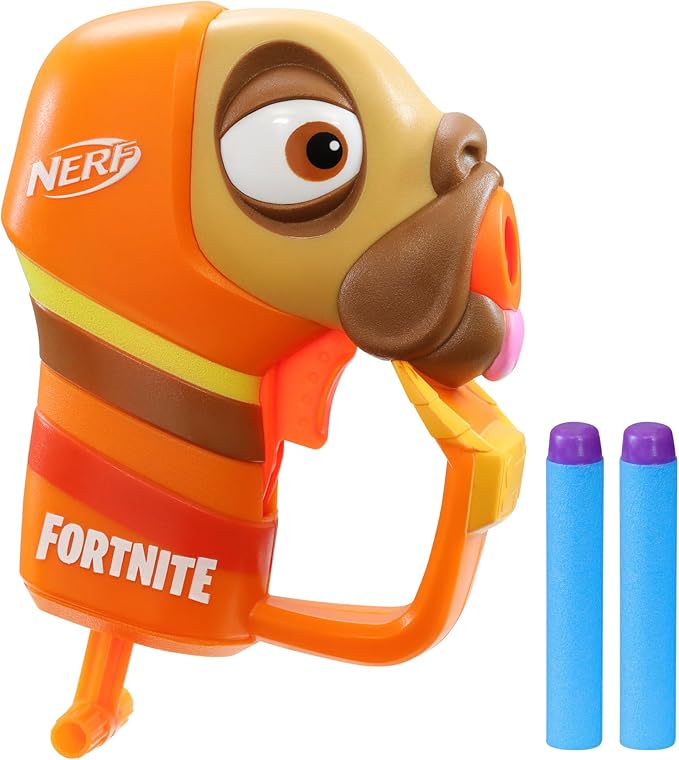 Nerf Fortnite Micro Doggo Mini Dart-Firing Blaster - Fortnite Doggo Outfit Design - Includes 2 Official Nerf Elite Darts