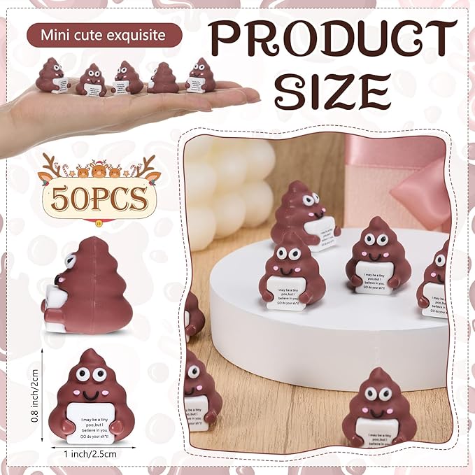 50 Pcs Positive Mini Poop Figurines Tiny Poo Statue Small Positive Fake Poop Figures for Hide and Seek Prank Props Piñata Easter Egg Fillers Birthday Inspirational Gifts for Colleague Staff