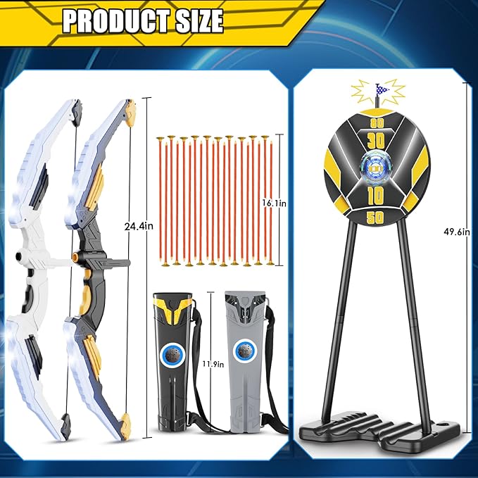 2 Pack Bow and Arrow for Kids, LED Light Up Archery Set with 20 Suction Cup Arrows&2 Quivers Indoor Outdoor Games for Kids Ages 4-8 8-12 Birthday Gifts Toys for 5 6 7 8 9 10 11 12 Year Old Boys Girls