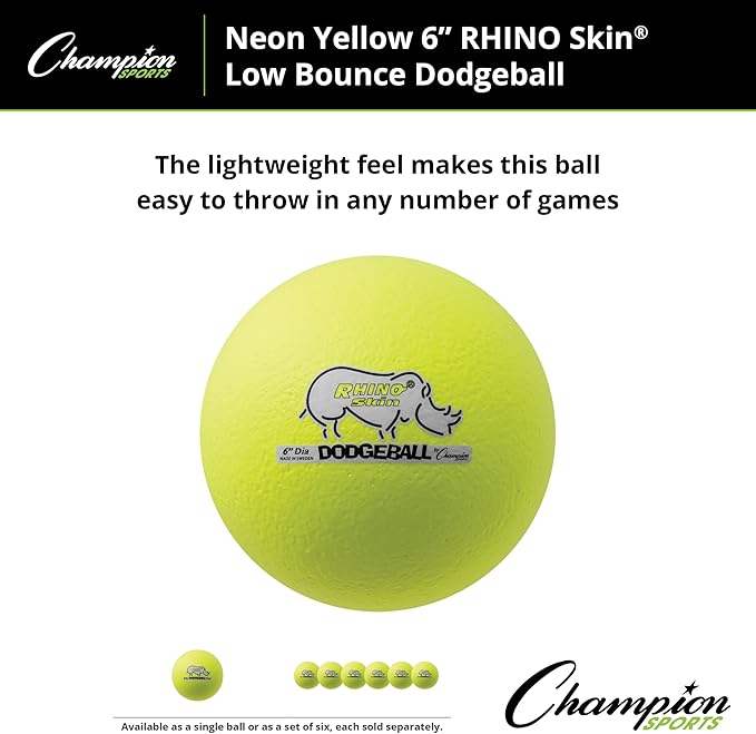 Champion Sports® Rhino Skin® Low Bounce Dodgeball Sets & Singles for Playground, PE, Backyard & League Games – Team Sports Equipment for Youth & Adults