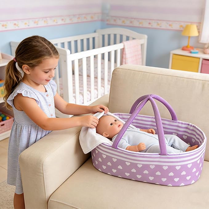 Aori Reborn Baby Dolls Bassinet Foldable Baby Doll Carrier Bed Soft Doll Carrier Doll Accessories with Handle for 17-22 inch Baby Dolls Girls (Purple)