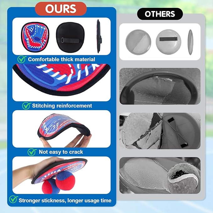 Toss and Catch Ball Set Outdoor Games for Kids, Beginner Toddler Baseball Training Glove Sticky Ball Catch Toys, Beach Pool Yard Games Toys for Kids and Family, Baseball Gift for Boys Girls Ages 3-12