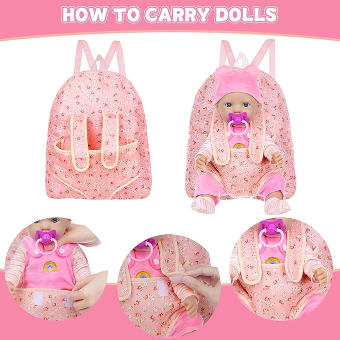 Baby Doll Clothes with Backpack Carrier for 14-18 Inch Doll,Reborn Baby Dolls Accessories Set with Bottles Pacifiers for Toddlers and Kids 2 3 4 5 Year Old（Dolls not Included）