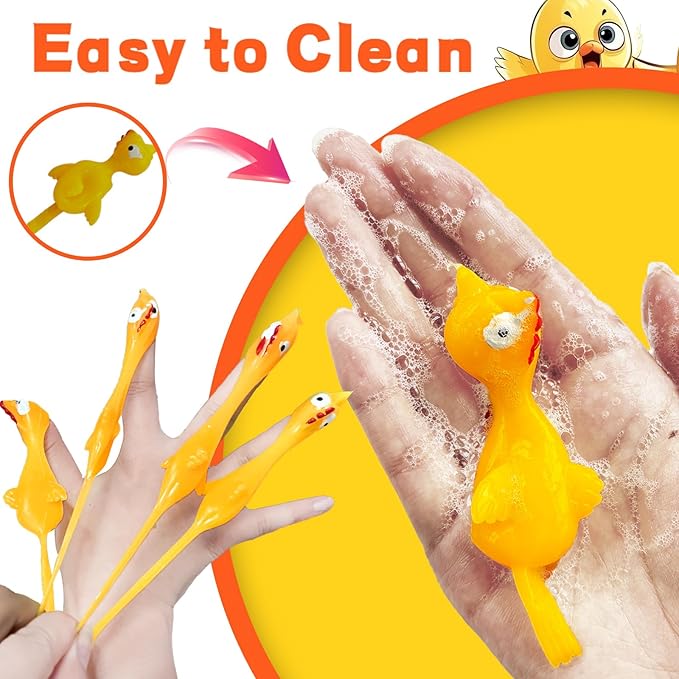 16Pack Finger Slingshot Chicken Rubber,Flying Stretchy Flick Stretchable Chickens Fingers for Gag Gift Birthday Christmas Halloween Party Favors Supplies Yellow
