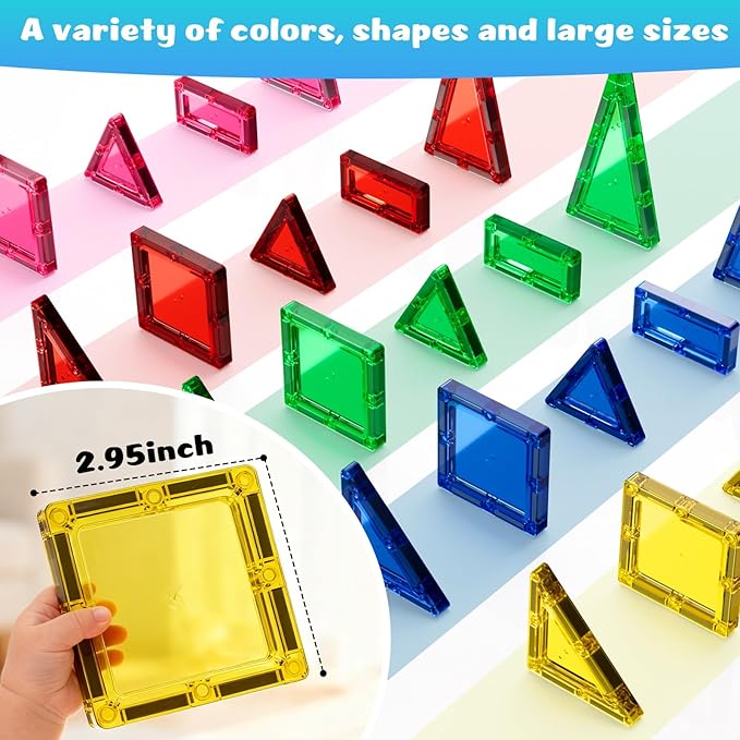 Magnetic Tiles, 32 PCS Giant Magnetic Tiles with Iron Box, Choke-Proof Design with Strong Magnets, STEM Educational Toys for Kids Ages 3+, Portable Building Blocks Gift for Boys/Girls