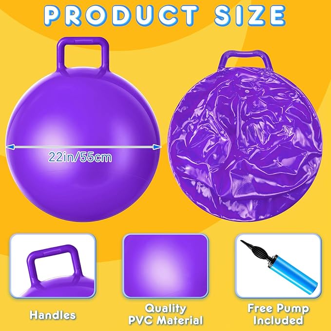 Lewtemi 2 Pcs 22 Inch Big Bouncing Ball with Handle Jumping Hopper Bouncy Ball for Adults Exercise and Air Pump for Outdoor Sports Game(Blue, Purple)