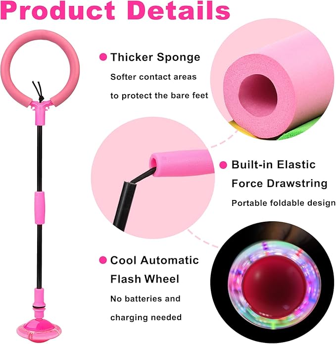 Hewog Skip Ball, Portable Foldable Colorful Flash Wheel Swing Ball, Kids Toys for Girls & Boys, Sports Fitness Toys for Kids & Adults. Gifts for Mom Women & Girls Toys Age 5-10 Years