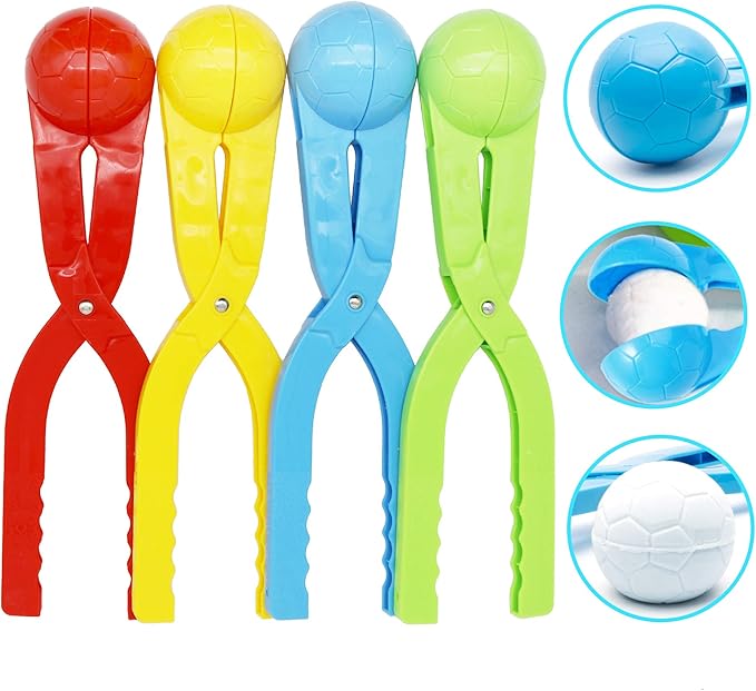 Snow Toys, Snowball Maker 4 Pack Snow Ball Shaper Molds Toys for Kids Snow Ball Fights Tool Kids Winter Toys Snow Ball Clip Snow Games for Outdoor