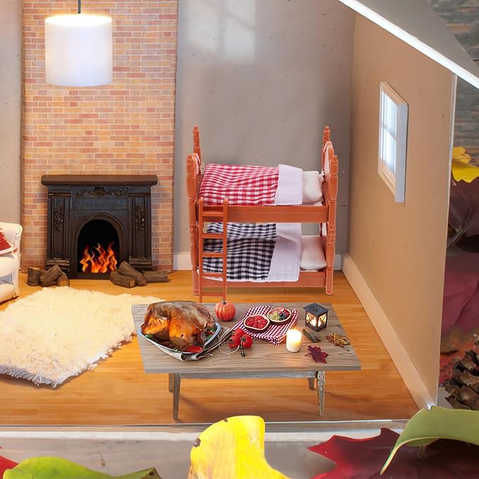 2Pcs Dollhouse Bunk Bed, 4in Mini Bunkbed Furniture, Dollhouse Bed with Ladder, PVC Miniature Doll House Decorative Accessories for Mini Landscape DIY Kit