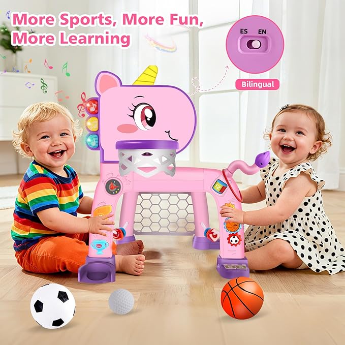 Toddler Basketball Hoop & Soccer Goal: Toys for 1 2 3 Year Old Boys Girls Kids Sports Activity with Light Sound Music Montessori Toys for Baby 12-18 Months | Birthday Gifts for Ages 1-3