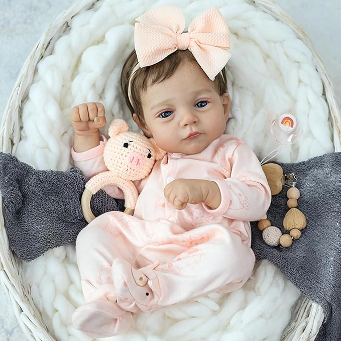 SCOM Realistic Reborn Baby Dolls - 18 Inch Lifelike Newborn Baby Dolls Adorable Girl, Real Life Baby Doll with Accessories, Soft Baby Doll Reborn Gift for 3+ Yrs Kids, Birthday Gift