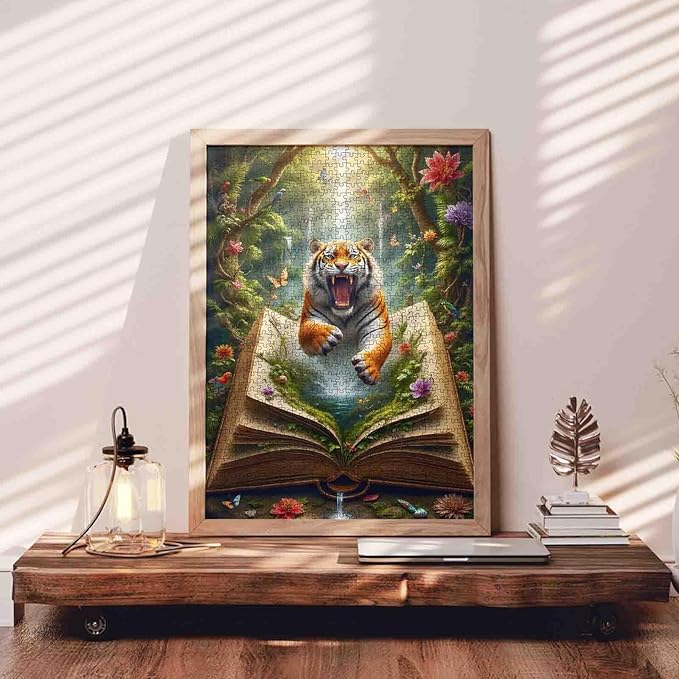 Magic Book Tiger Puzzles 1000 Pieces for Adults, Fantasy Puzzles Challenging Puzzle with Poster - Fun Adult Game for Game Night (27"x20")