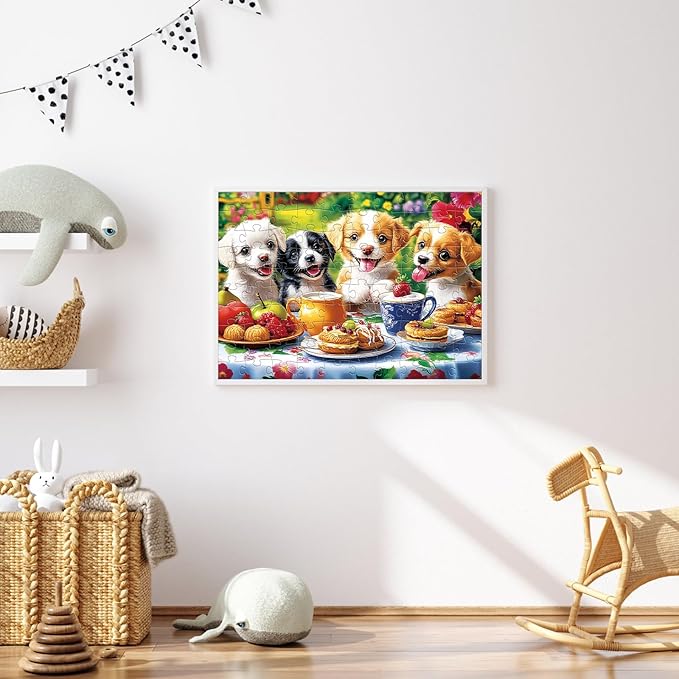 100 Piece Puzzles for Kids Ages 4-6 6-8 8-10, Dogs Tea Break Educational Jigsaw Puzzles, 100 Piece Large Piece Jigsaw Puzzles for Adults Teens Family Kids Puzzles 5-8 Gifts for Girls Boys