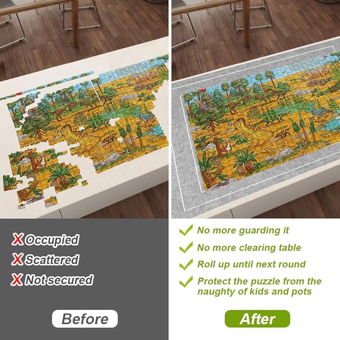 Ainiv Jigsaw Puzzle Mat Roll Up 3000 Pieces, 55" x 39" Portable Felt Puzzles Board with 6 Sorting Trays & Travel Storage Bag, Jigsaw Saver Pad Keeper for Adults Teens, Gray
