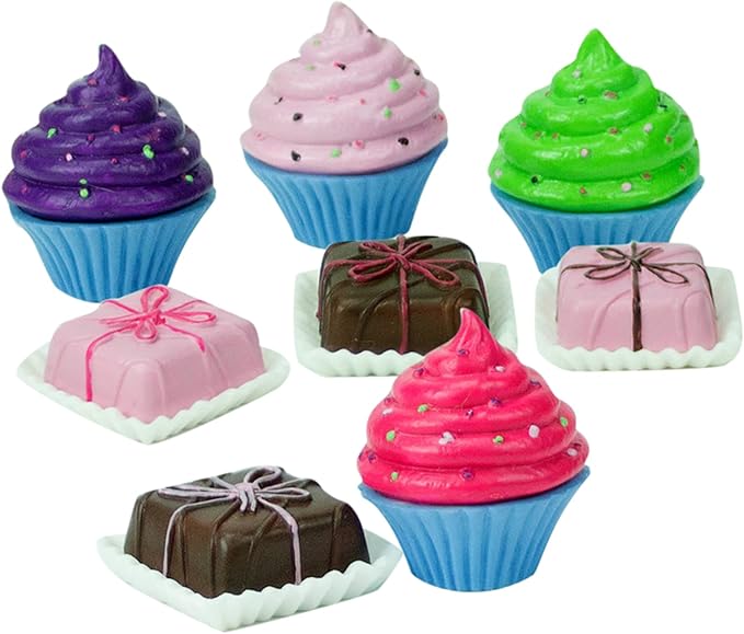 Sophia's Doll-Sized Sprinkled Cupcakes & Petit Fours Dessert Set with 8 Pretend Treats Plus Napkins for 18" Dolls, Multicolor