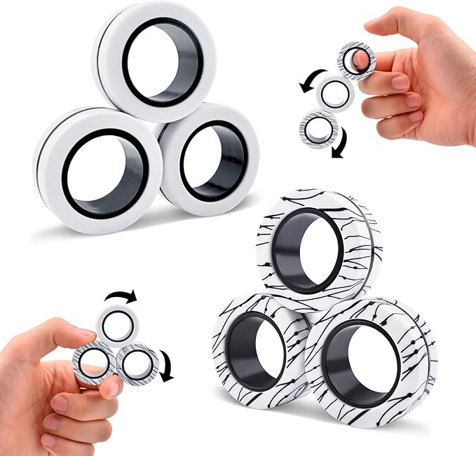 Cevioce Easter Basket Stuffers,6 PCS Magnetic Rings Fidget Toys Set for Adults Boys Teens,ADHD Anxiety Fidget Spinner Magnetic Ring Stress Relief Toy Kids Birthdays Gifts for 8 9 10 11 12+ Year Old