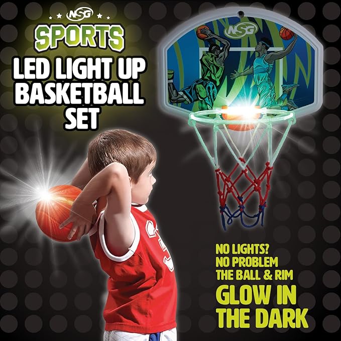 LED Light Up Basketball Toy Set for Boys and Girls, LED Light up Hoop and Basketball - Ages 4 and Up