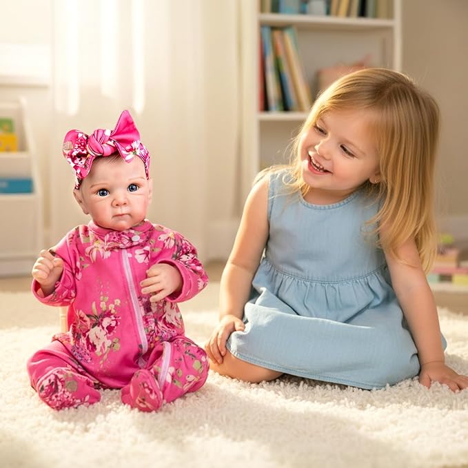 Aori Lifelike Reborn Baby Dolls Clothes 20 inch Pink Floral Jumpsuits Set for 17-20 Inch Newborn Girl Doll