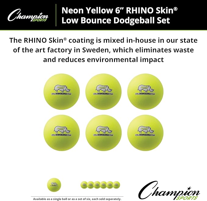 Champion Sports® Rhino Skin® Low Bounce Dodgeball Sets & Singles for Playground, PE, Backyard & League Games – Team Sports Equipment for Youth & Adults