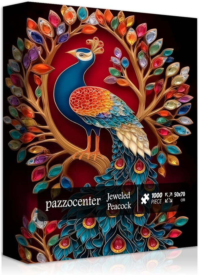 Peacock Puzzles for Adults 1000 Pieces, Tree of Life Puzzle, Colorful Gem Jewel Animal Jigsaw Puzzles, Impossible Difficult Hard Challenging Puzzles for Adults